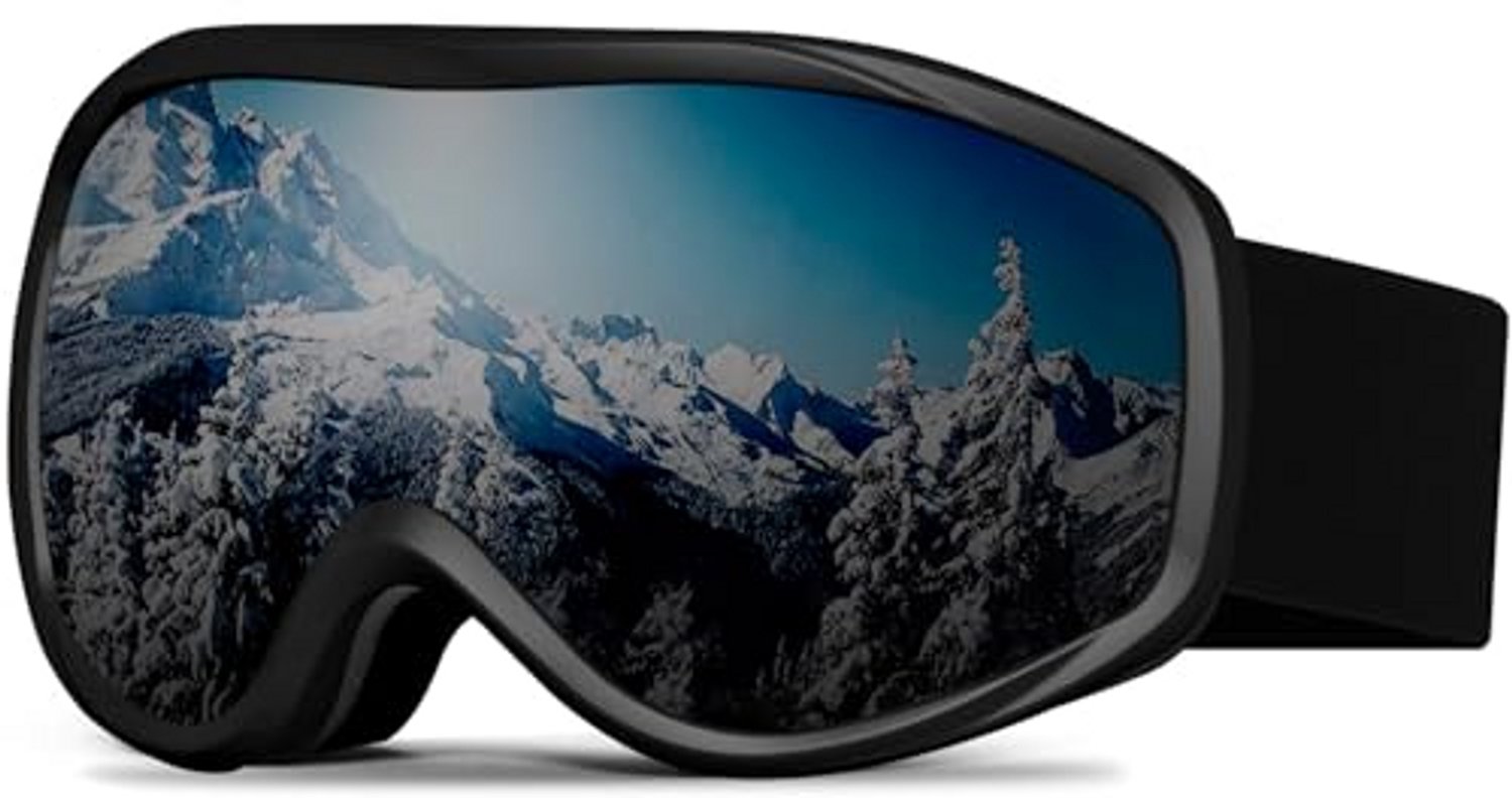Ryoudavell Ski goggles snowboard goggles with protection anti-fog windproof snow goggles for men women helmet compatible winter sports eyewear for skiing snowboarding ice skating climbing hiking travel outdoor Zwart