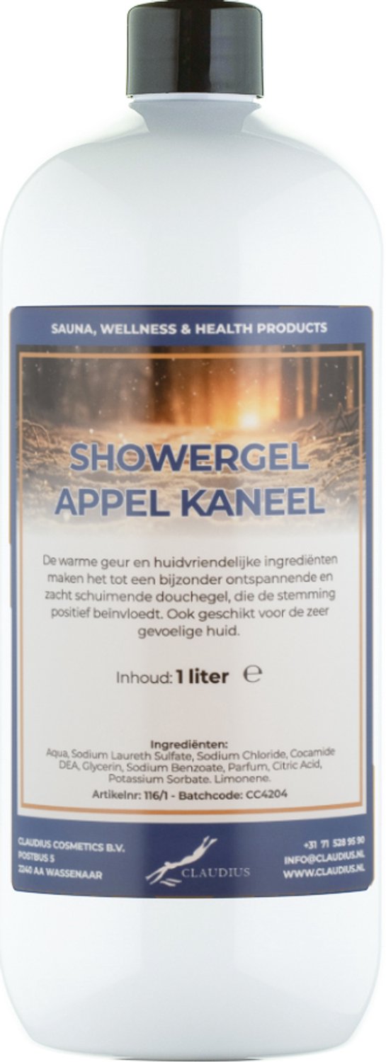 Claudius Douchegel Appel-kaneel 1 Liter - showergel - navulling - voordeelverpakking