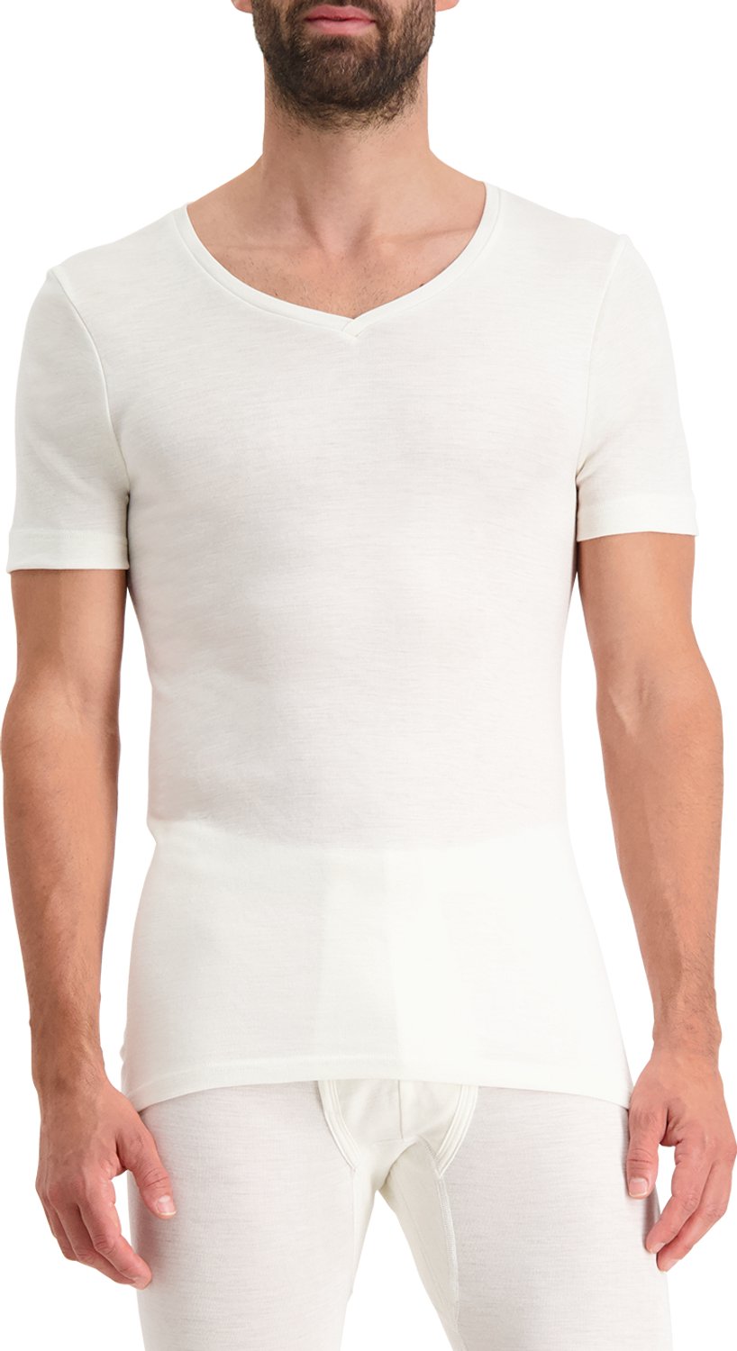 Noshirt Short Sleeve - Merino Wool - Heren Ondershirt - Wit - Regular V - Maat M
