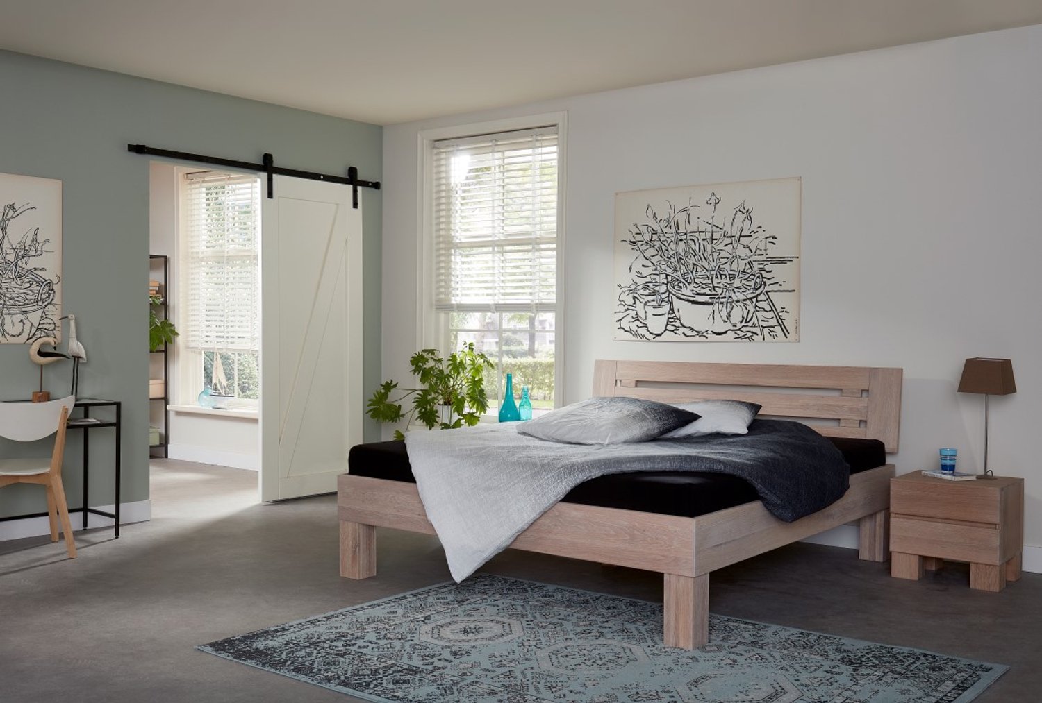 Bed Box Wonen Massief eiken houten bed Gabrovo Premium 180x200 cm Natuur geolied