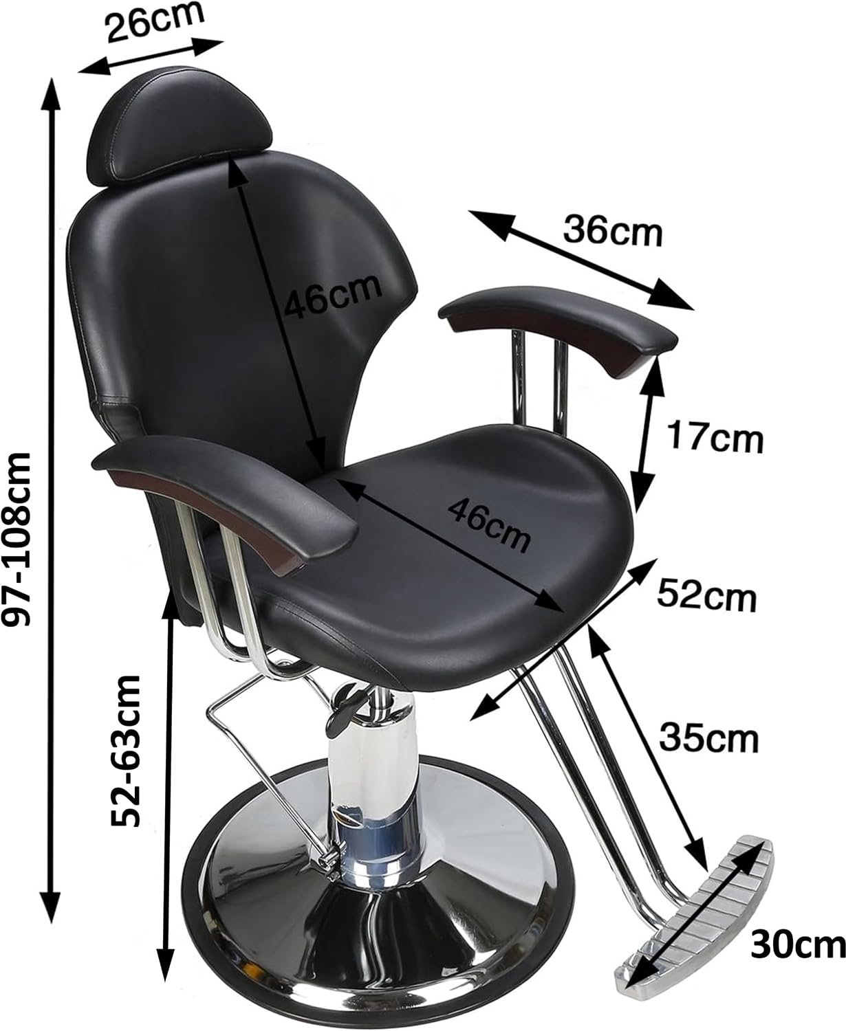 Professionele Barber Kappersstoel met Hydraulische Hoogteverstelling, 360° Draaifunctie en Verstelbare Rug- en Hoofdsteun – 80 × 66 × 97 cm
