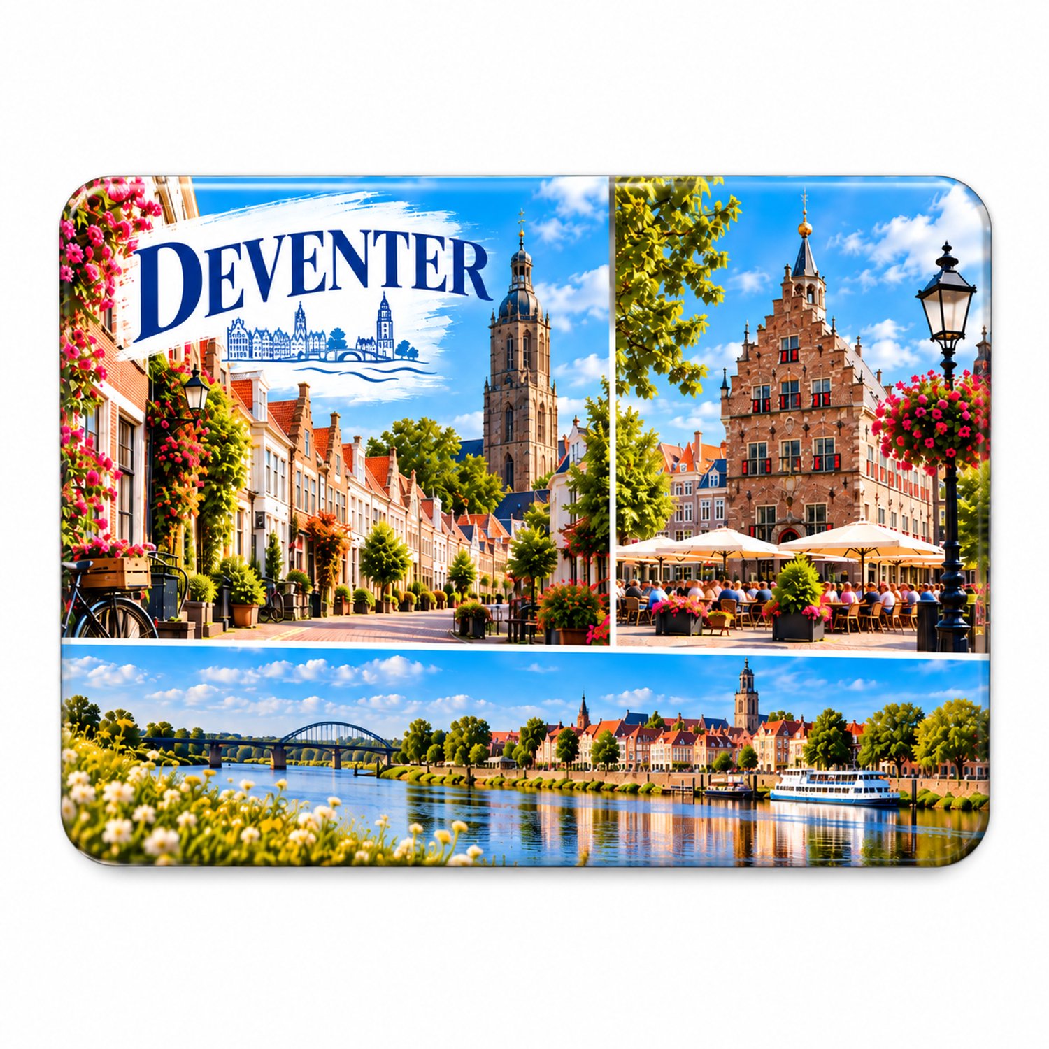 Deventer Koelkastmagneet MDF 9 x 7 cm – Souvenir met Historische Binnenstad en de IJssel