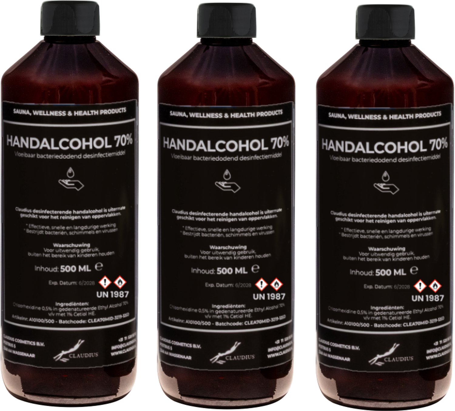 Handalcohol spray 70% - 500 ml met dop - set van 3 stuks