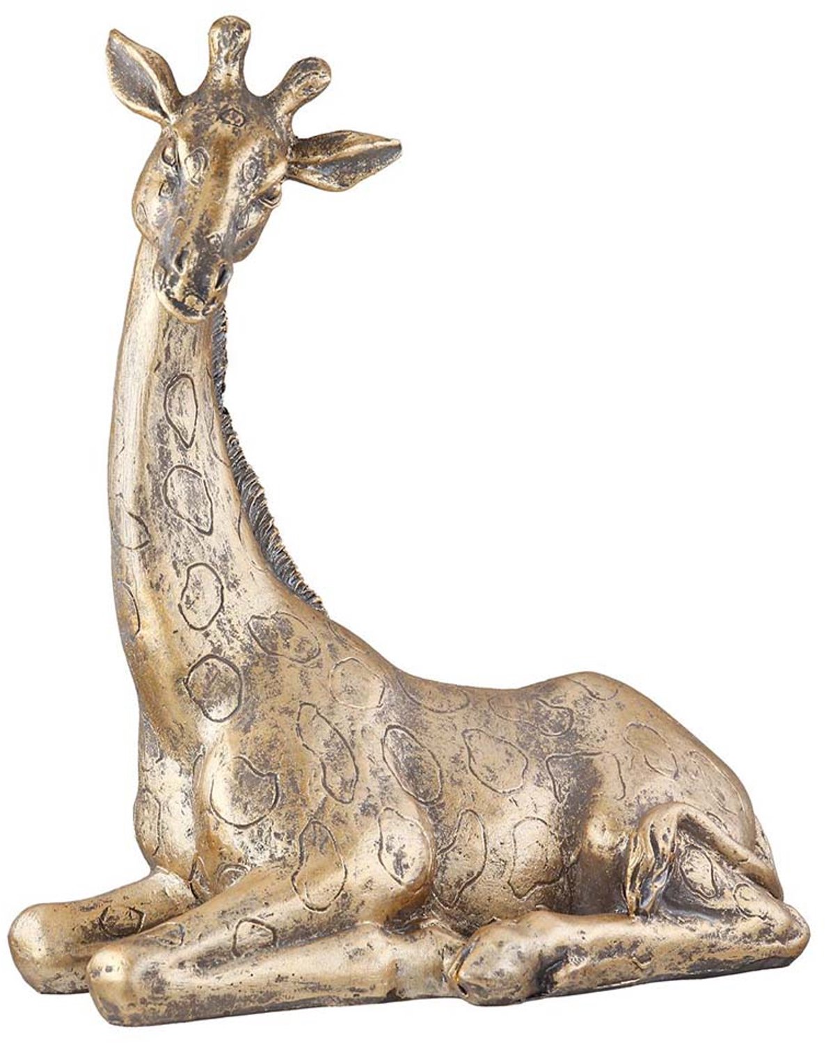 Beeld liggende giraffe - bronskleurig - polyresin - Hoogte 14 cm - Gilde handwerk - Afrikaanse giraf