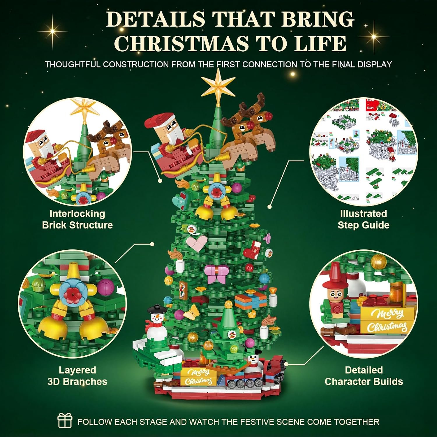 Kerst Adventskalender Bouwstenen 2026 – 24 Dagen Kerst Countdown Kalender – 24 Verrassingsdoosjes – Kerstboom Bouwset 833 Stuks – Kerst Cadeau voor Kinderen en Volwassenen - Cadeautjes - Kerst – foto 4