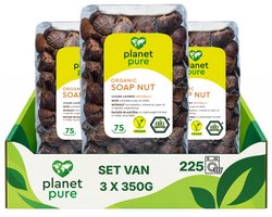 Planet Pure Bio Wasnoten - 3 x 350g - 225 Wasbeurten - Natuurlijk - Hypoallergeen - Composteerbaar - met Waszakje