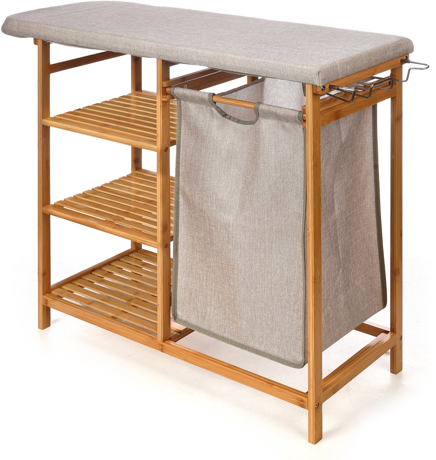 Kipit - Bamboe kast met strijkplank en wasmand BAMY, 111 x 34 x 82 cm - beige