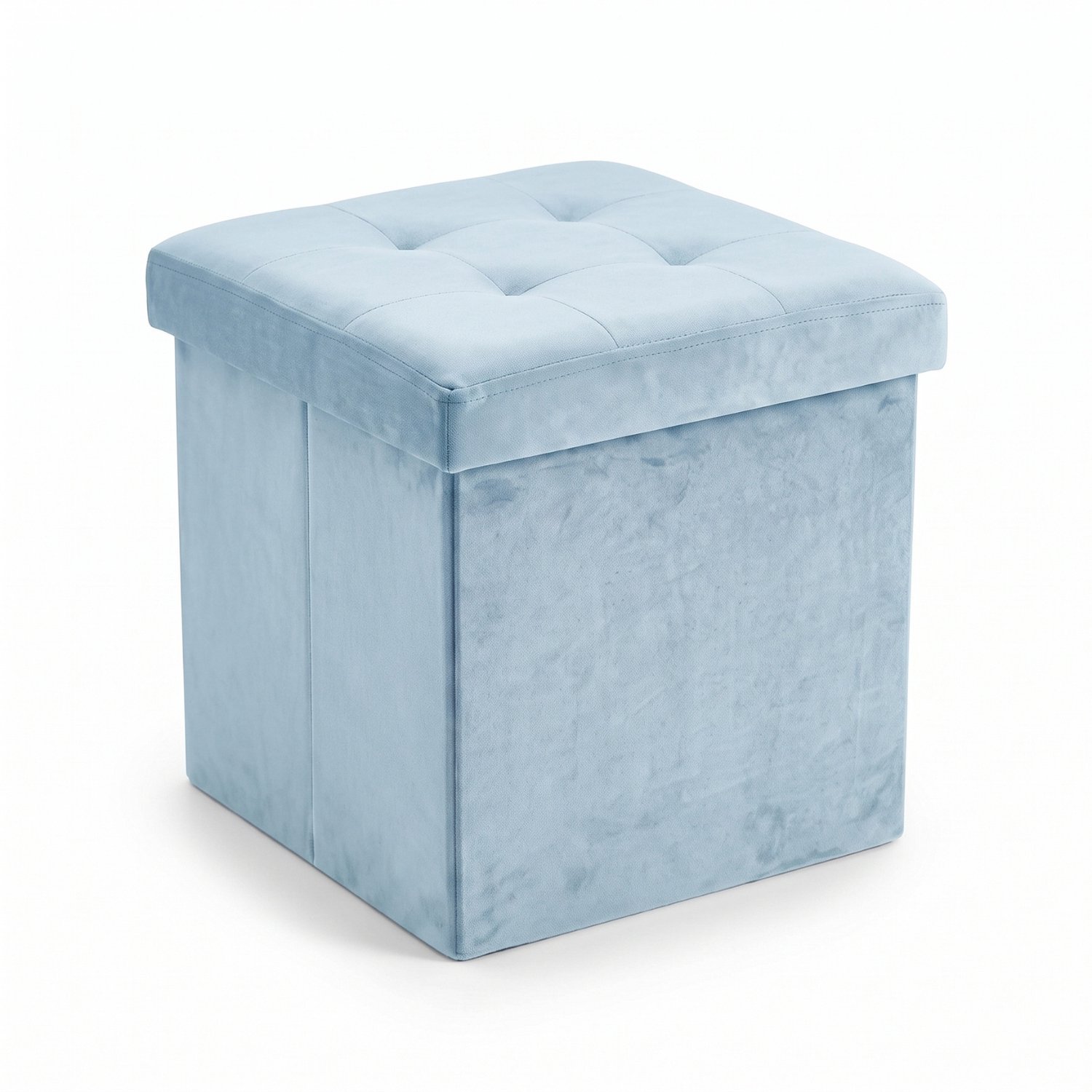 SCENA LIVING - Poef met opbergruimte, fluweel, inklapbaar, 38 x 38 x 38 cm - blauw