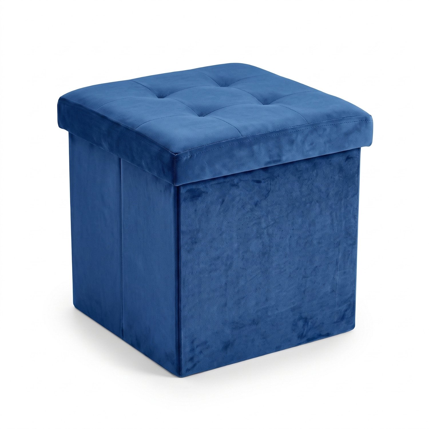 SCENA LIVING - Poef met opbergruimte, fluweel, opvouwbaar, 38 x 38 x 38 cm - marineblauw
