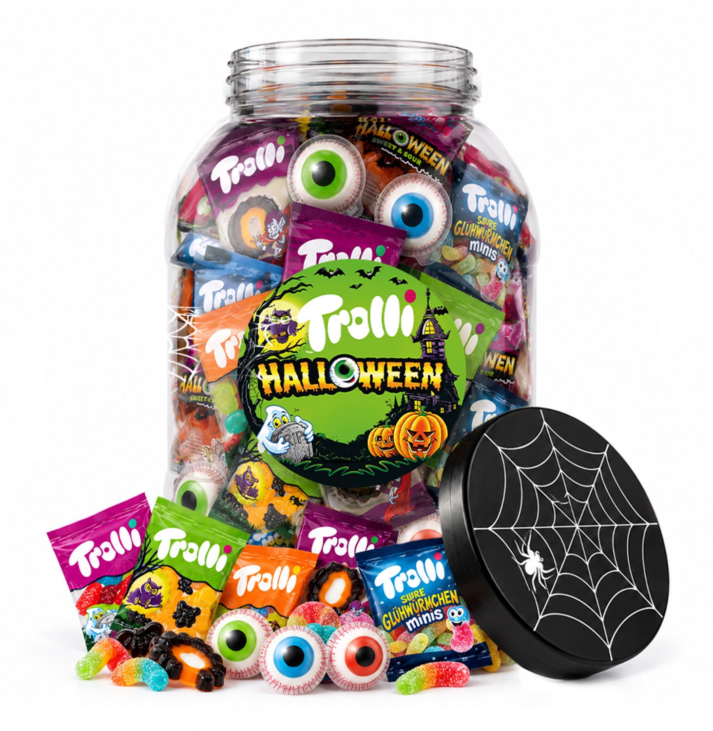 Trolli Halloween 1080g Halloween snoep mix - XL snoeppot met uitdeelzakjes - snoepzakjes voor Halloween