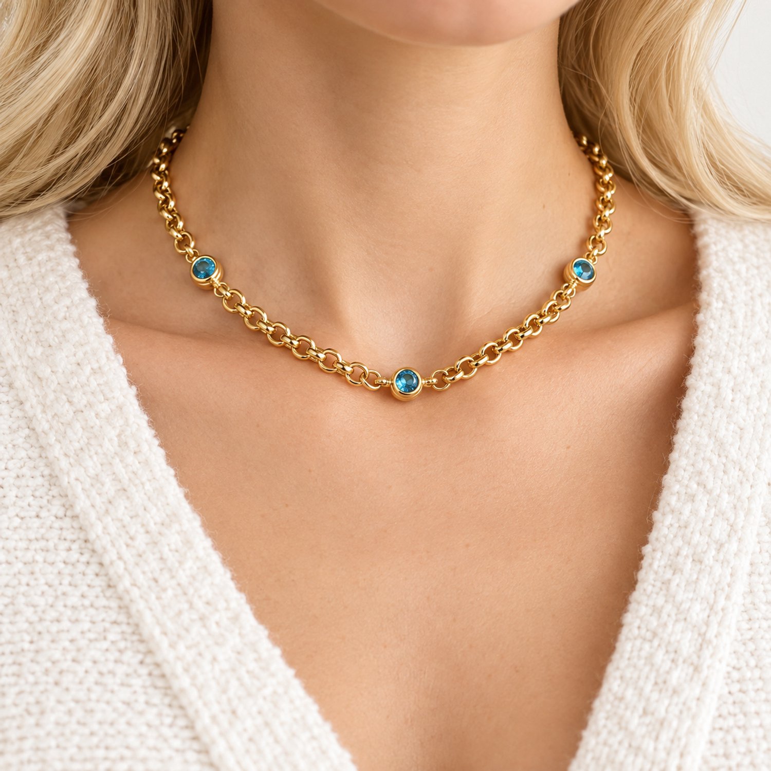 Engravia by Derya – Oog Ketting Dames – Stainless Steel – Blauwe Nazar Oog Bedels – 45 cm – Goudkleurig – Beschermend Cadeau voor Haar