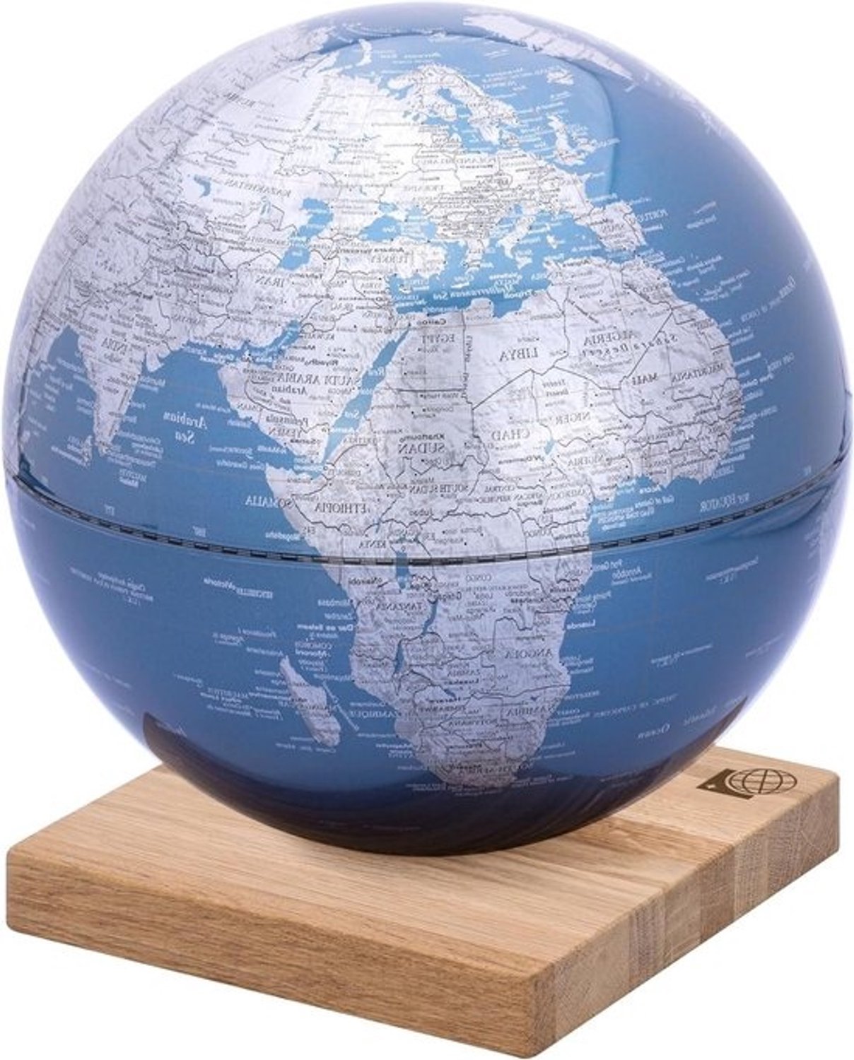 Explorer-wereldbol - Aardbol - Leren en decoreren - Magnetische basis - 25 cm diameter - Blauw en zilver