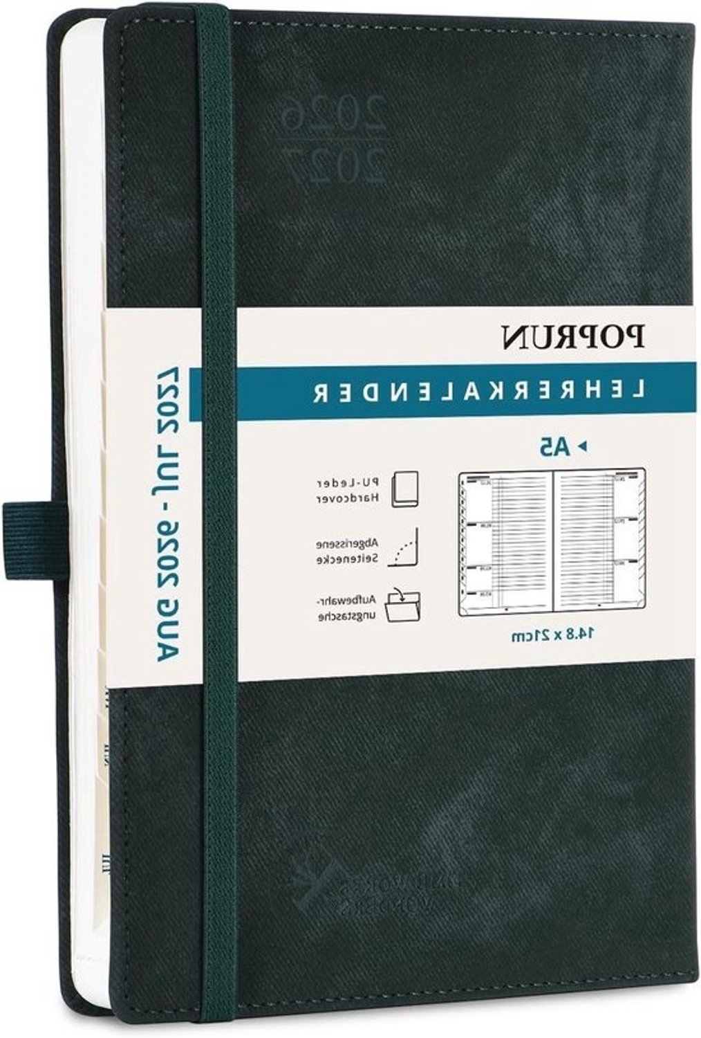 Lerarenagenda 2026-2027 - Schoolplanner - Lesjaar plannen - Maandelijks register - DIN A5 - Mosgroen