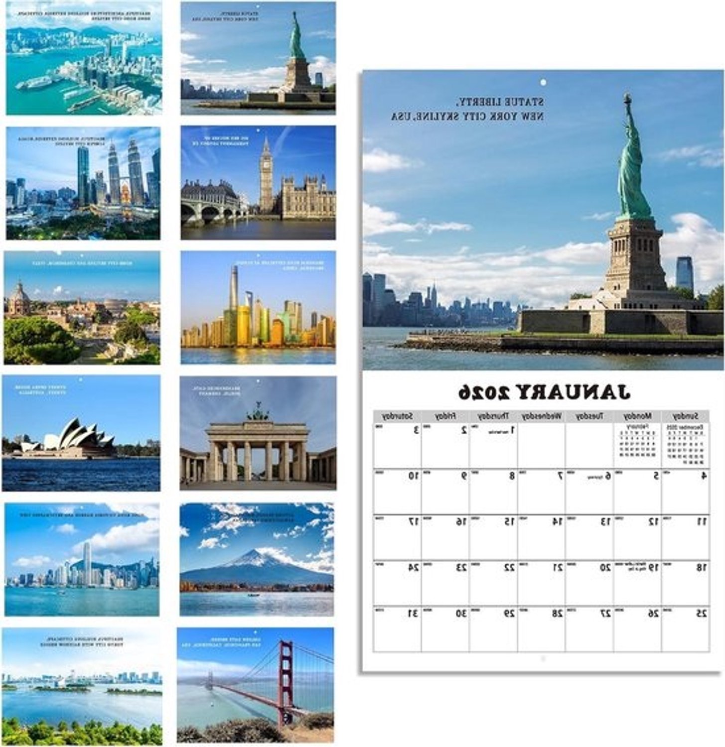 Wandkalender 2026 - Maandkalender 2026-2027 - Tijd plannen - Dik papier - 28 x 419 cm - Wereldlandschap