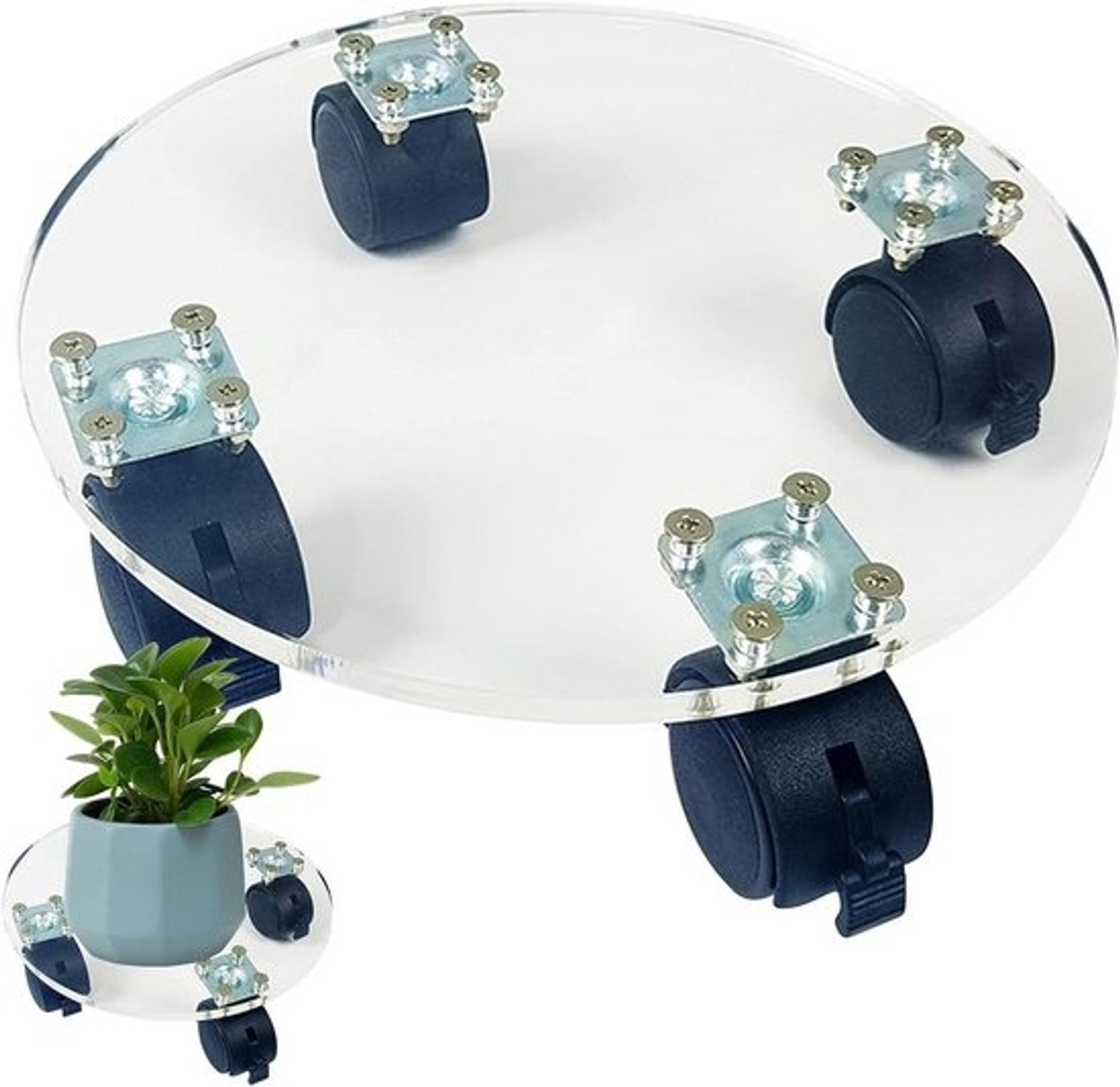 Plantenstandaard op wielen - Bloempotroller en plantentrolley - Planten verplaatsen - Stille, vloervriendelijke wielen - 30 cm diameter - Transparant