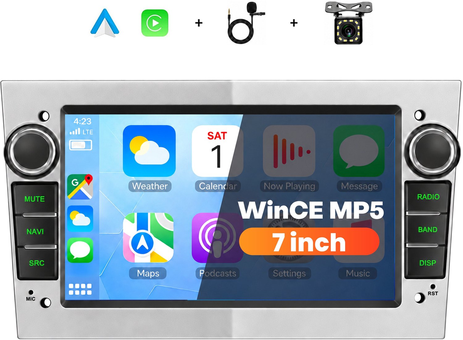 Boscer 2 Din Autoradio met 7 Inch Scherm - Geschikt voor Opel Astra, Corsa, Zafira & Meriva - Draadloos Apple CarPlay & Android Auto - Bluetooth Handsfree Bellen - FM Radio (RDS) - Stuurwielbediening - Achteruitrijcamera & Microfoon - Zilver