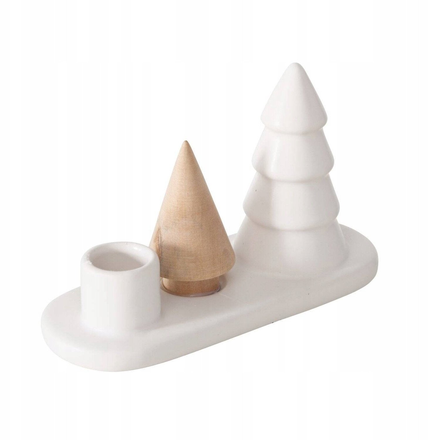 Boltze Home Home Styling Collection NEVIA kandelaar voor 1 kaars - kerstboompjes van steen en porselein Wit