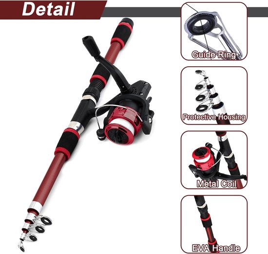 Kinder Vishengel - Hengelset - 1.8m Telescopisch - Met Opbergrol en Accessoires - Draagbare Telescopische Hengel - Vishengel Set voor Kinder - Veilig Speelgoed - Voor Jongens en Meisjes - Rood - Zumolir® — afbeelding 4