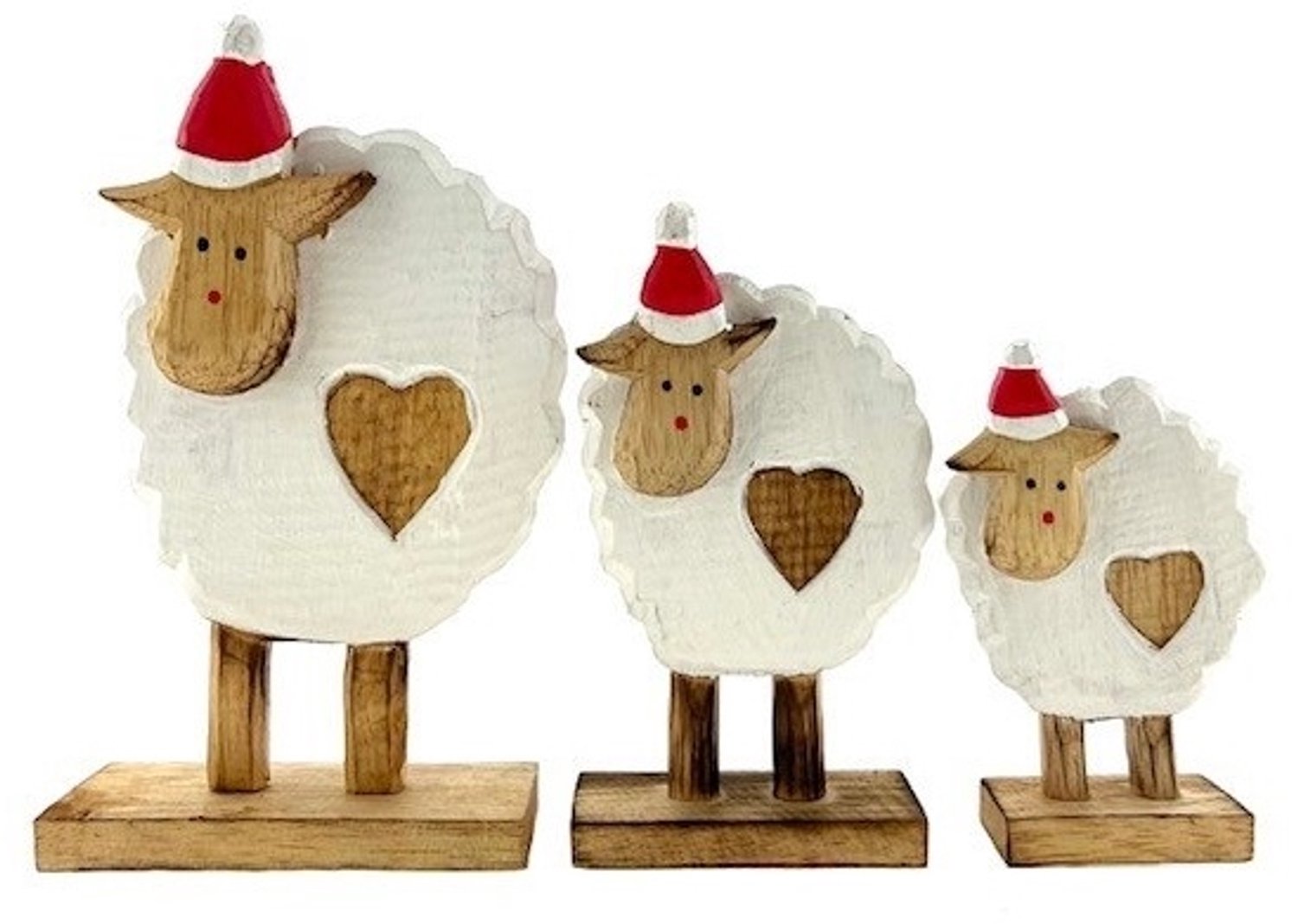 Set van 3 kerstschapen van hout in wit Marly