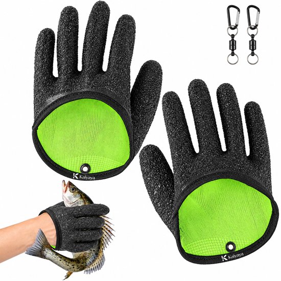 Kaiyaya - 1 paar vishandschoenen - antislip en waterdicht - latex handschoenen - voor roofvissen, snoek, zander, meerval - zwart, one size