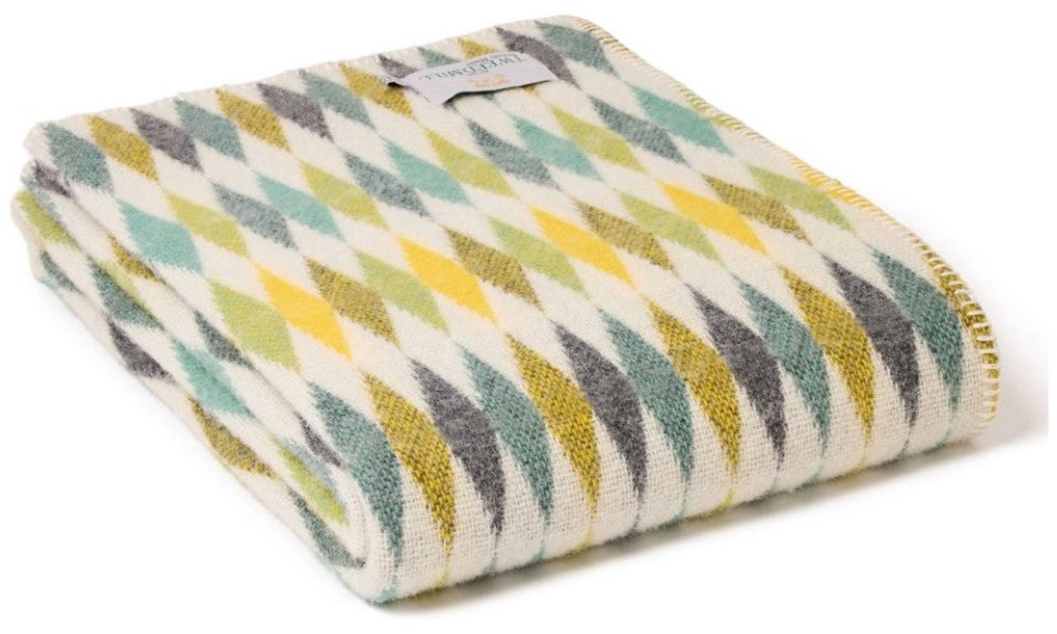 Tweedmill Plaid Harlequin Yellow Geel met Festonsteek - 140x200 - Nieuw Wol - Tweedmill UK