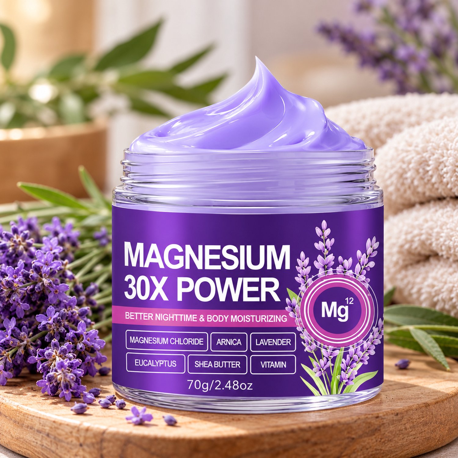 Bol.com Magnesium Body Cream 70g – Ontspannende Magnesiumcrème – Voor Massage, Vermoeide & Gevoelige Spieren – Met Lavendel, Arn... aanbieding