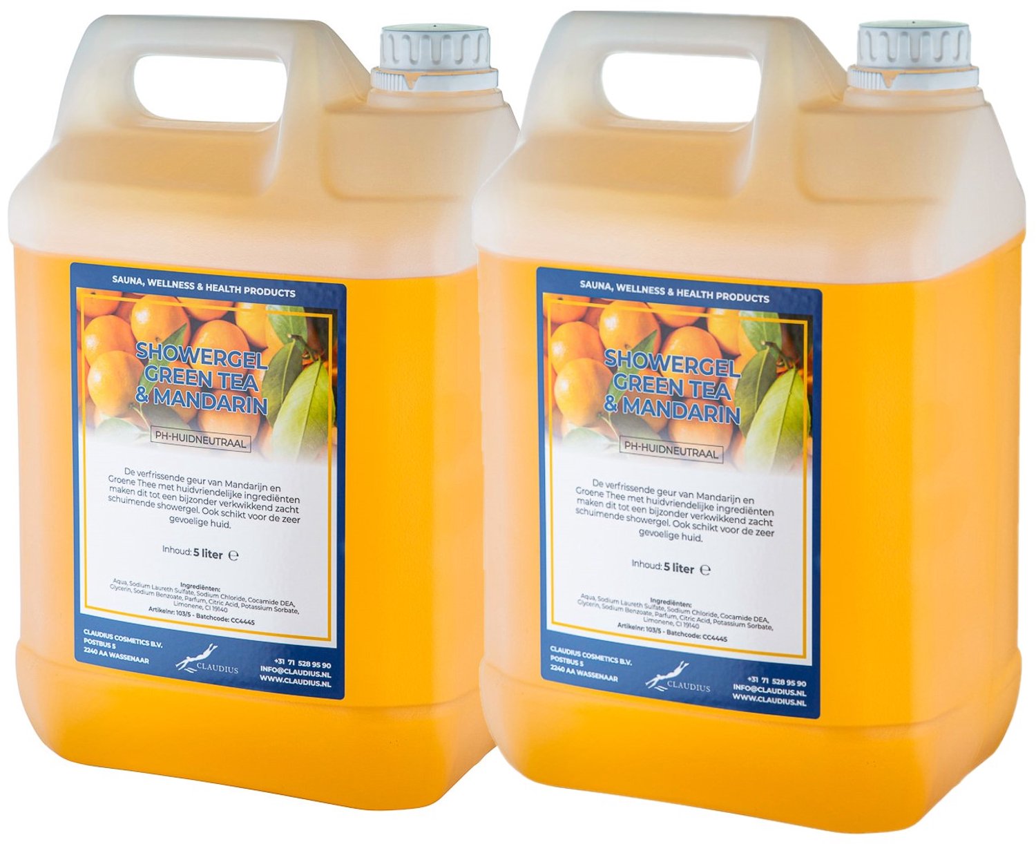 Claudius Douchegel Green Tea & Mandarin 5 liter - set van 2 stuks - showergel - navulling - voordeelverpakking
