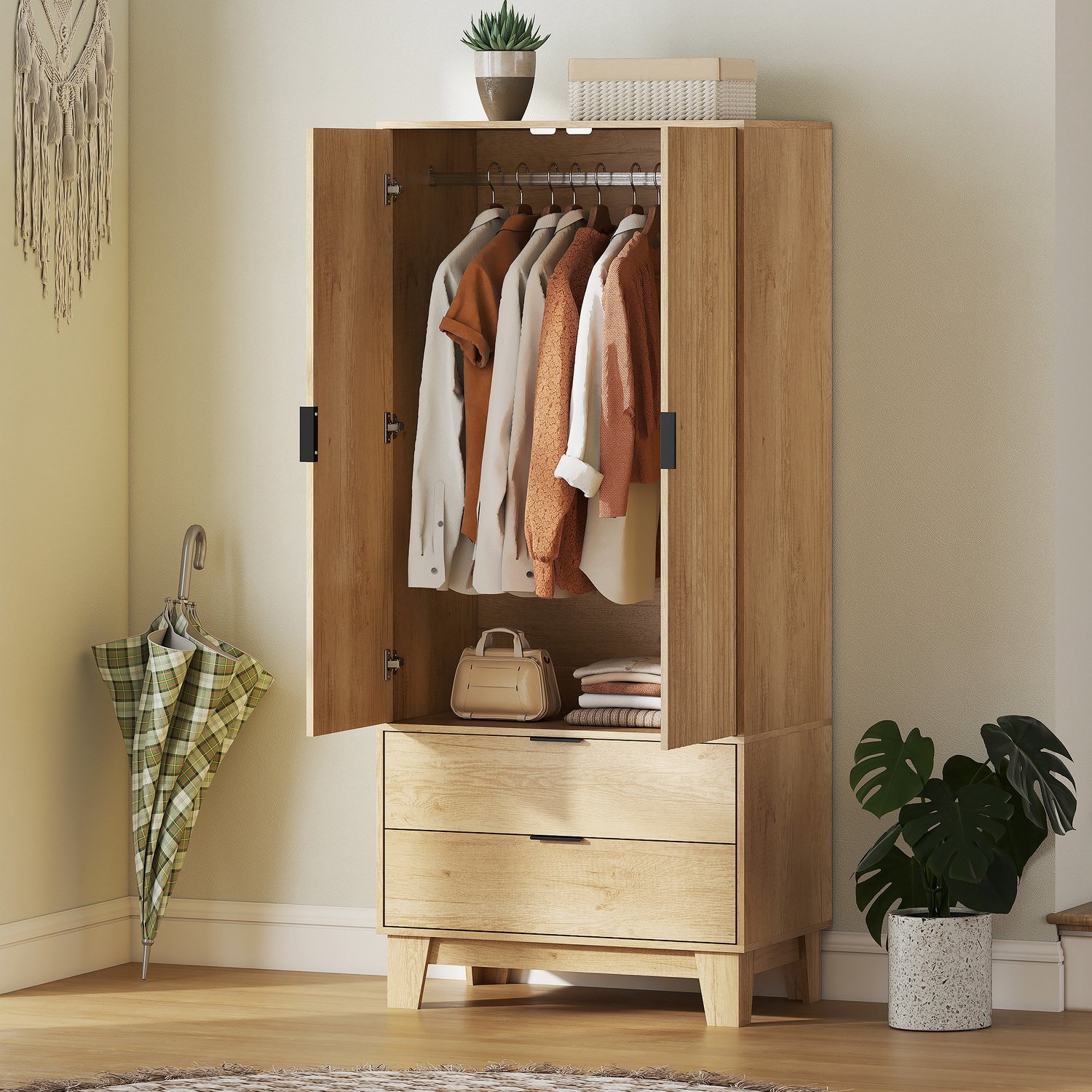 TEKROA® Kledingkasten - Kledingkast - met 2 deuren (soft-close) - 2 lades en kledingroede - 80x50x180 cm