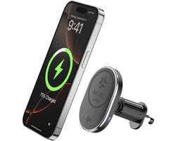 Celly Smartphonehouder QI2 - Ventilatierooster of dashboard bevestiging - Draadloos opladen - Veilig opladen tot 15 Watt - Oplaadkabel & magnetische ring & houder