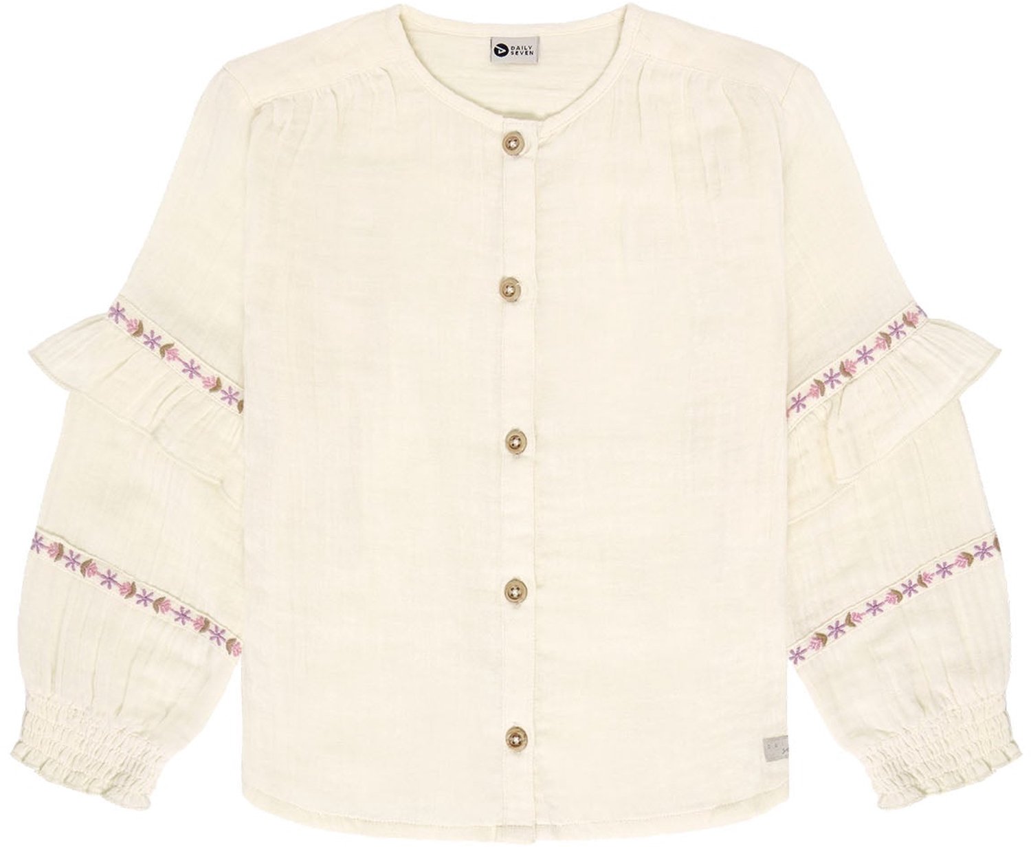 Daily7 - Shirt Longsleeve Ruffle - 1611 Mother of Pearl - Maat 86