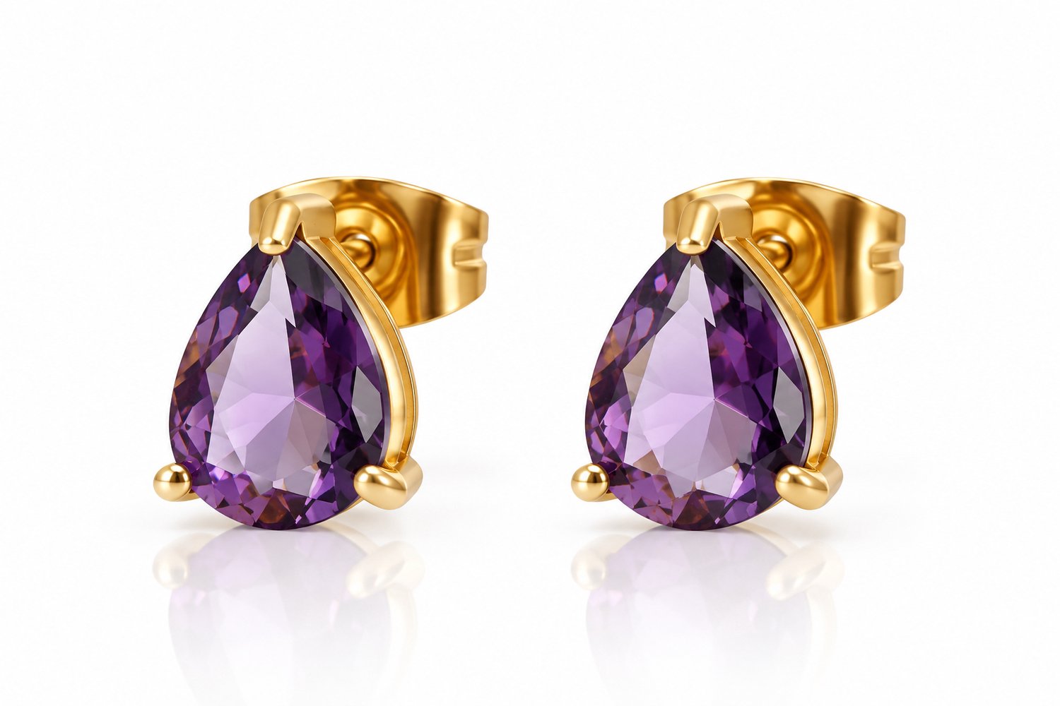 Maevi® Geboortesteen Oorbellen - Maand: Februari - Kleur: Goud - Oorknopjes / Oorbellen - Hoge Kwaliteit - RVS / Roestvrijstaal / Stainless Steel - Incl. Luxe Verpakking - Sieraden Vrouwen / Dames / Moeder - Geboorte Cadeau / Kraamcadeau