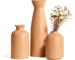 Keramische vaasset 3-delige kleine vazen - bruin - modern design - perfect voor decoratie - Vemera