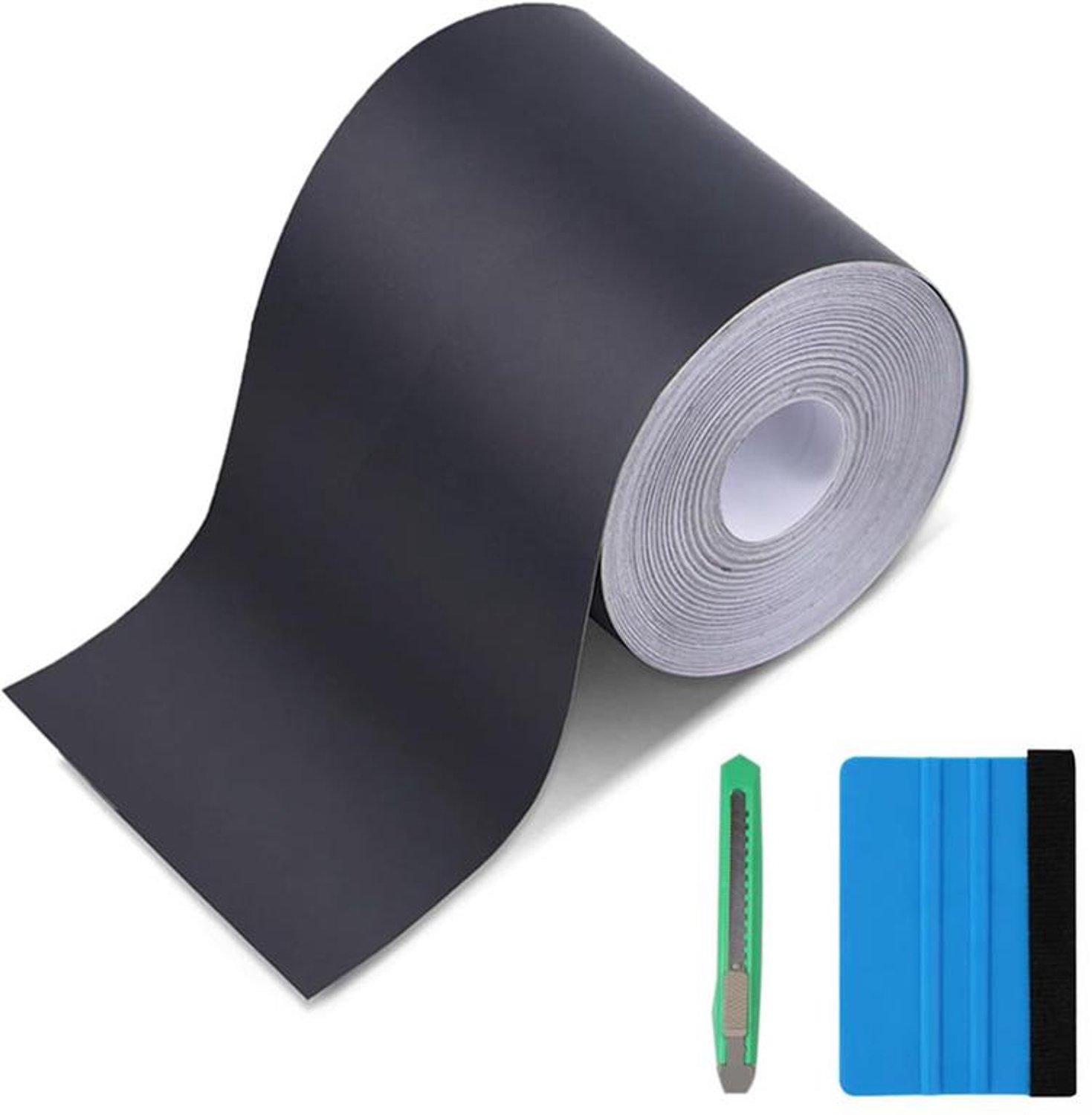 KZQ Zelfklevende beschermfolie voor auto's – Wrapfolie voor kleurverandering – Beschermfolie voor bumpers – Inclusief hobbymes en rakel - Krasbestendig & duurzaam – 10 cm x 10 m – Matzwart