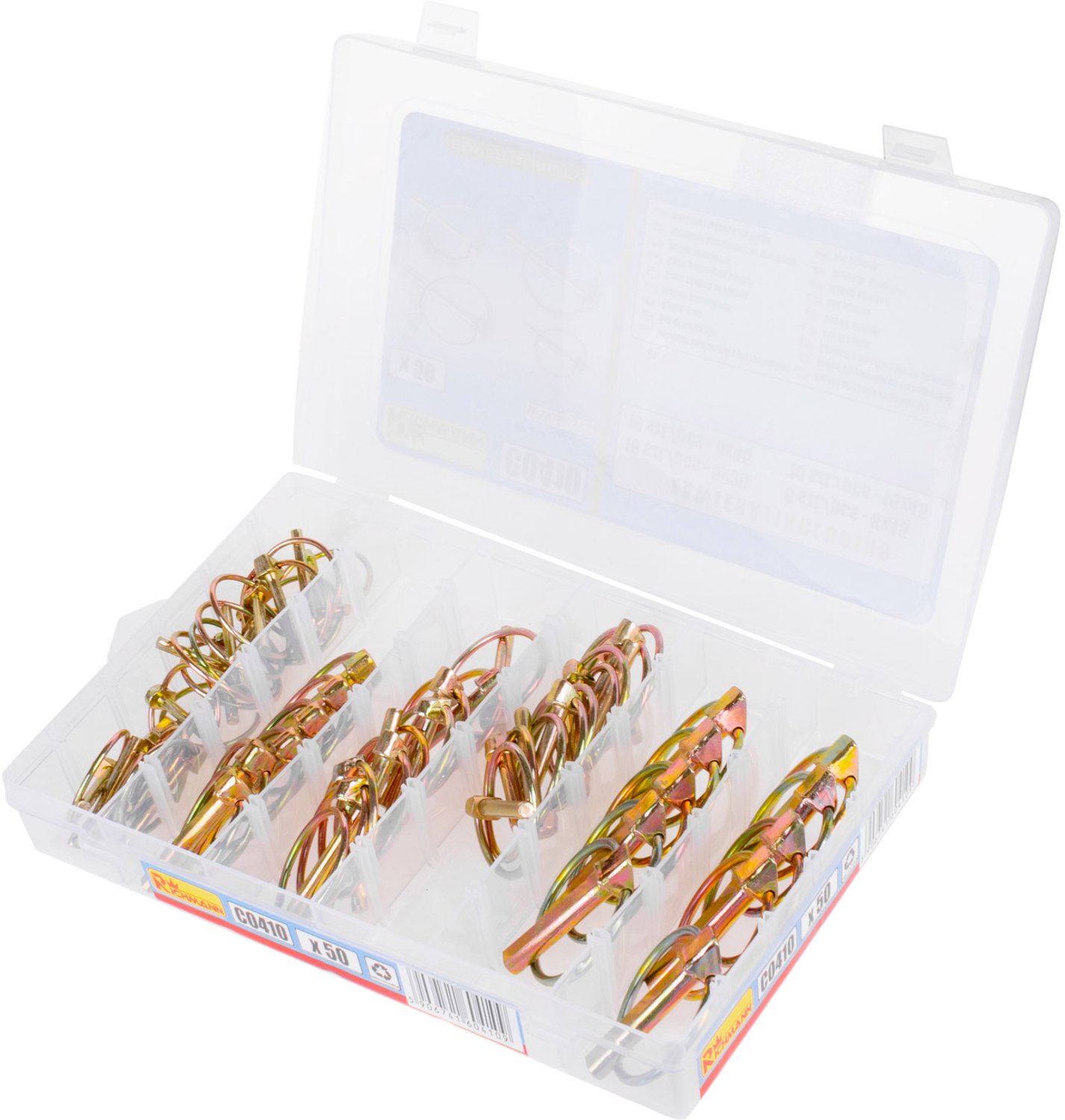 Borgpennen met Ring – Assortiment 50 Stuks – 4 Maten – 5, 6, 8 en 10 mm – In Opbergbox