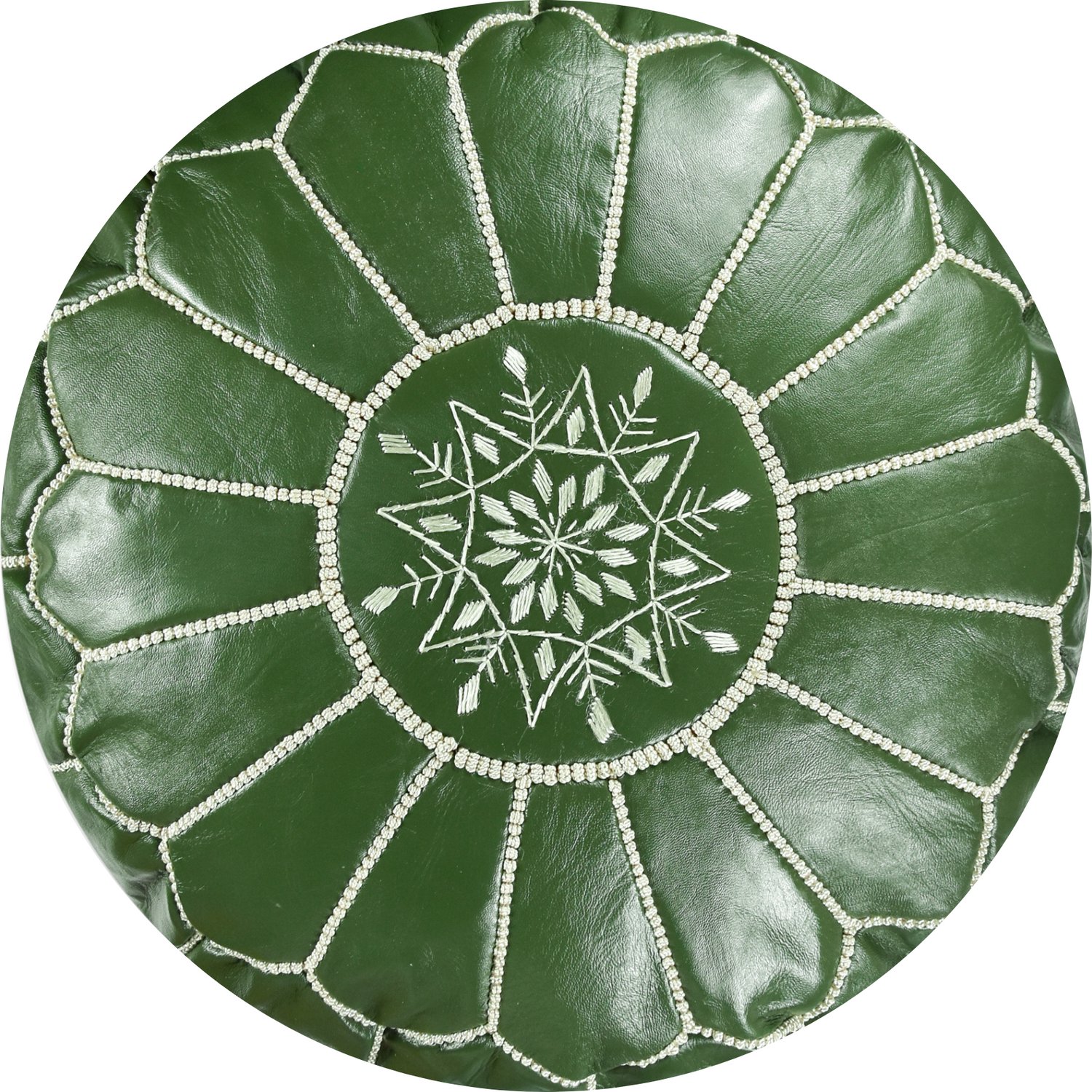 Poef Rond - Olijf Groen - Poef Leer - Handgemaakt en uniek - Gevuld geleverd - Poufs&Pillows