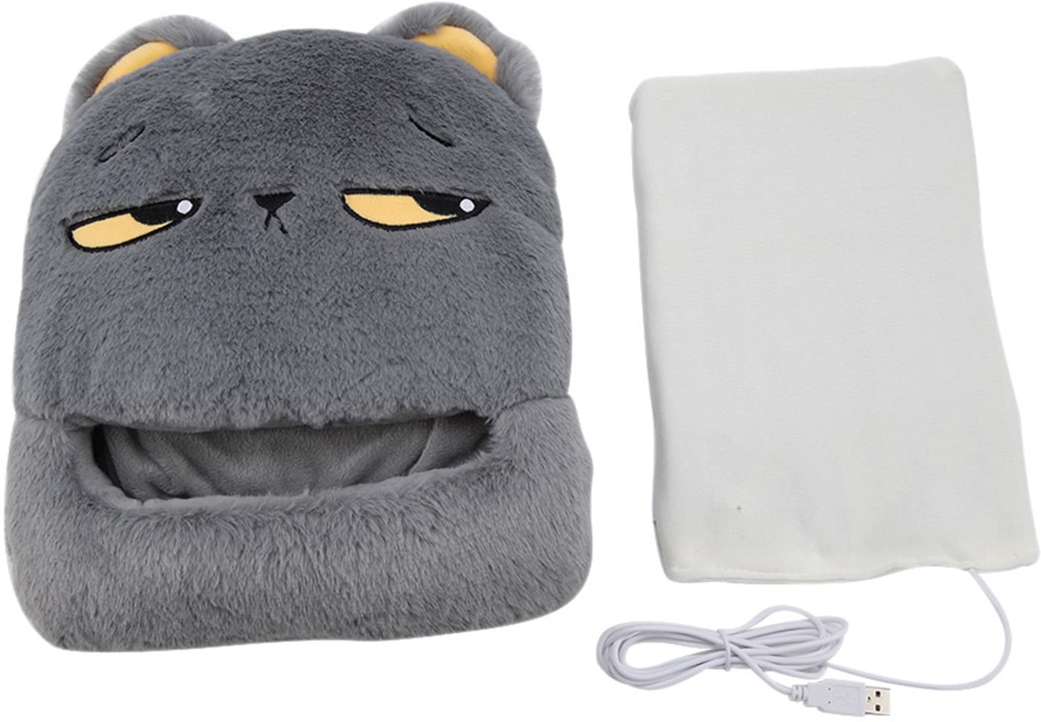 USB Verwarmde Pantoffels - Elektrische Voetverwarmers - Warme Sloffen voor Koude Voeten - Cartoon Design - Voor Thuis en Reizen - Grijs