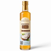 Fles Ravenza Cocomix Fit365 drankconcentraat van 250 ml met afbeelding van een kokosnoot en QR-code.