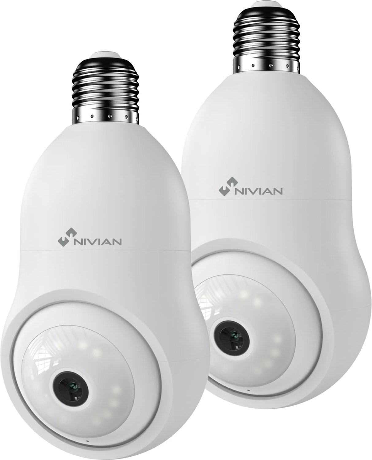 Draadloze bewakingscamera, type gloeilamp, 2 K, 360 graden beweging, met audio, detectie en bewaking van mensen, nachtzicht, compatibel met,, -app (verpakking van 2
