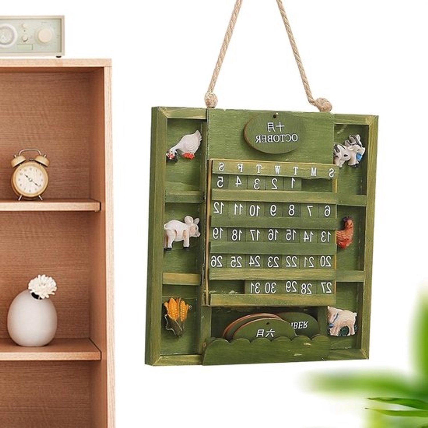 Houten wandkalender - Verjaardagskalender - Jaarplanning - Ophangbaar - 20.6 x 20.6 cm - Houtkleur