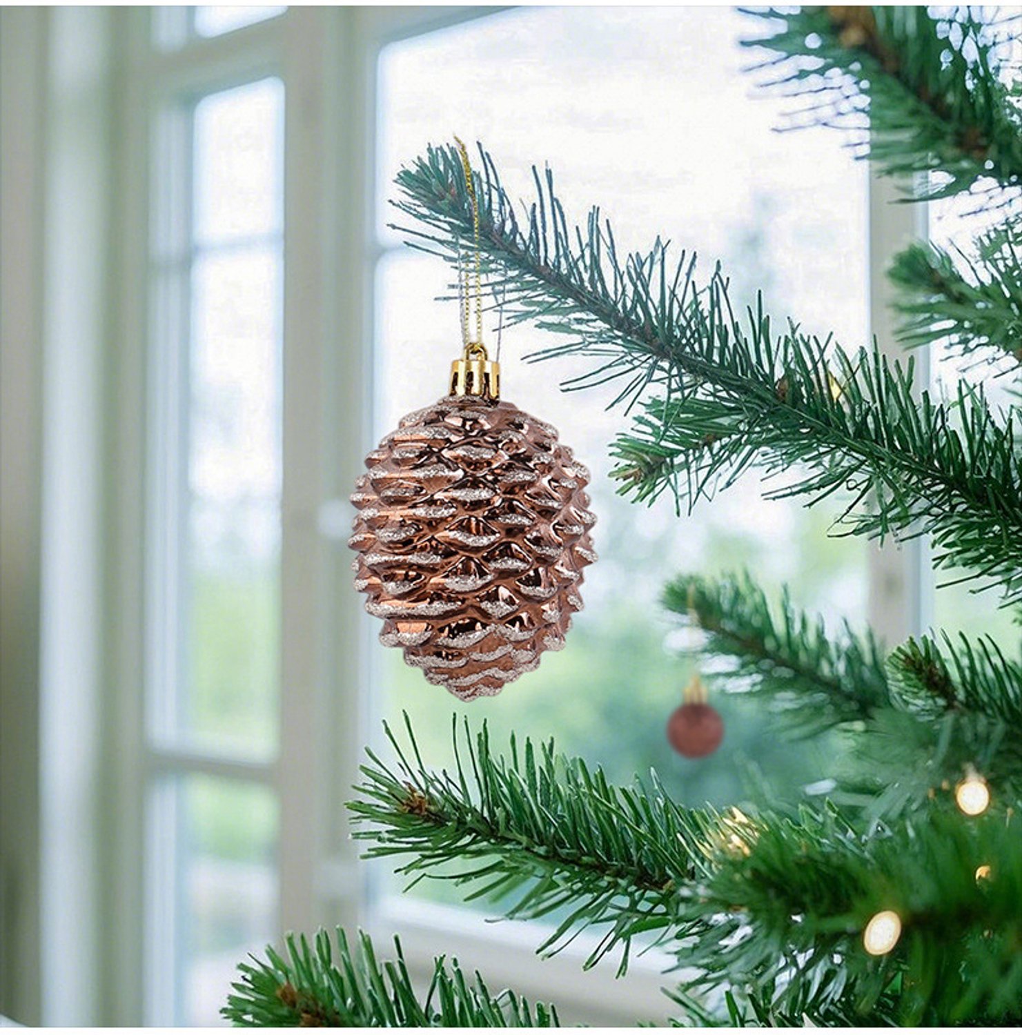 Kerstbal decoratieset 53 stuks- gevarieerde vormen met dennenappels en vormgevallen ballen- handbeschilderde kerstboom hangornamenten- luxe kerstdecoratie voor etalage en binnen – foto 5