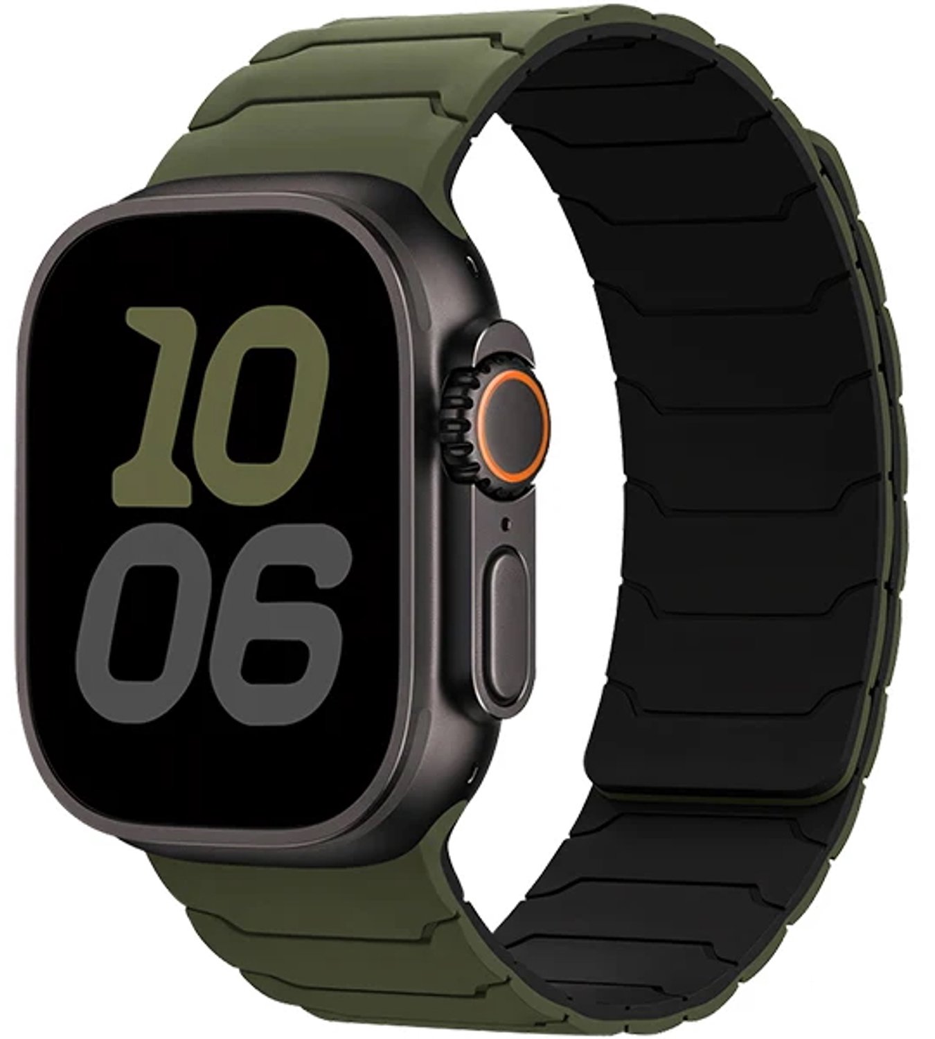 Hoco Magnetisch Siliconen Bandje - Forest Green met Zwart - Geschikt voor Apple Watch Series 12, 11, 10, 9, 8, 7, 6, 5, 4, 3, 2, 1 en SE - 42 mm, 41 mm, 40 mm en 38 mm - Kleine Maat - Traploos Verstelbaar Geweven iWatch Bandje voor Dames en Heren