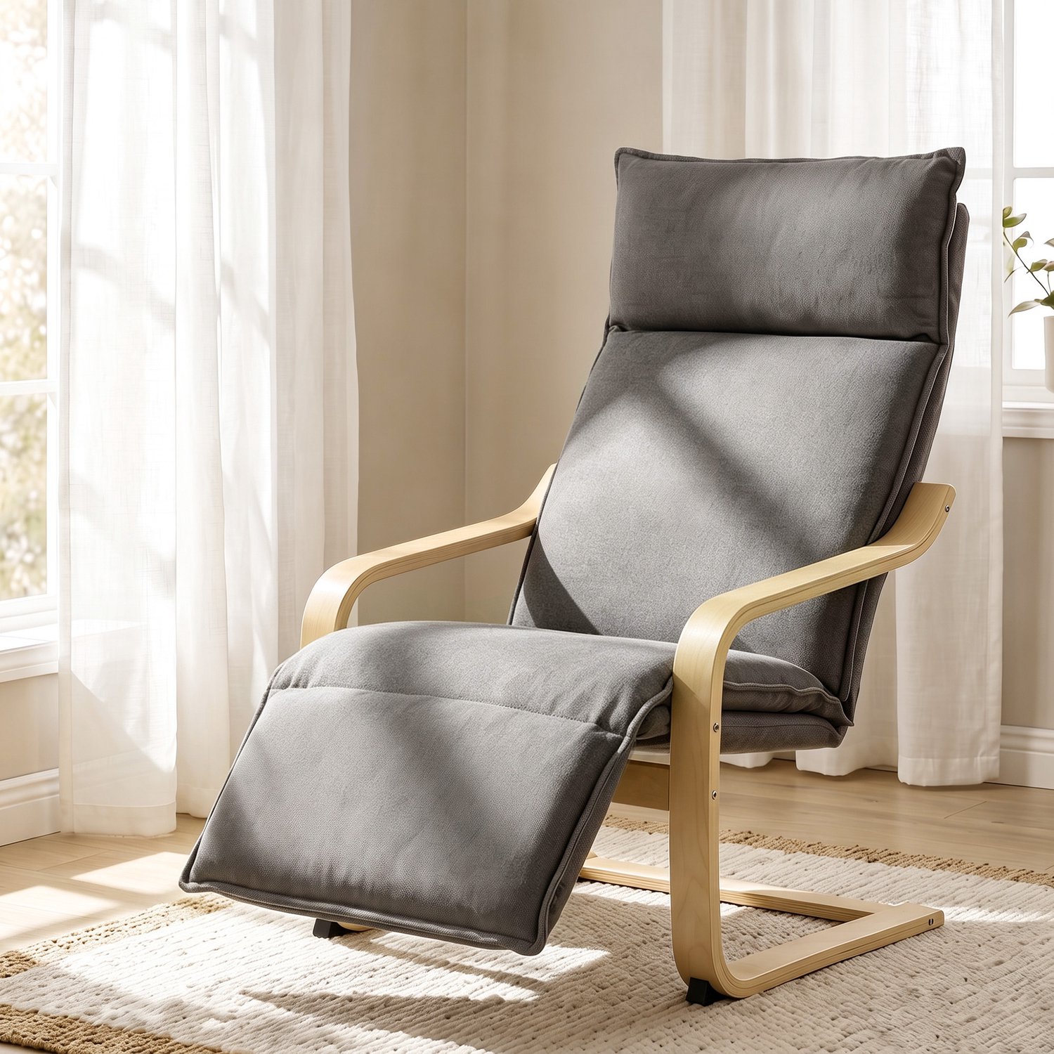MUVANO Moderne Loungestoel Met Voetensteun - Comfortabele Relaxstoel Voor Thuis - Stoel Met Zachte Bekleding - Stoel Met Hoge Rugleuning - 55x74x105cm - Eenvoudige Montage - Stoel Voor Lezen En Ontspannen Grijs