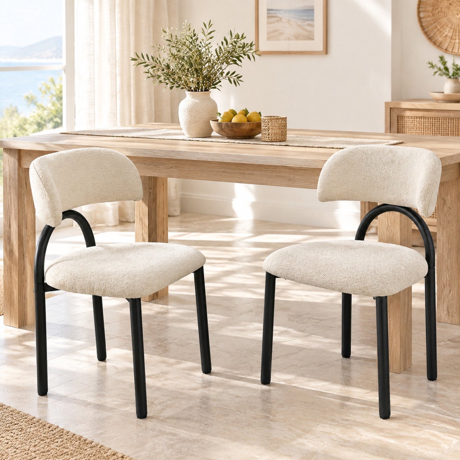 CHICFURN Eetkamerstoel - Gewatteerde zitting - Metalen buisframe - Beige