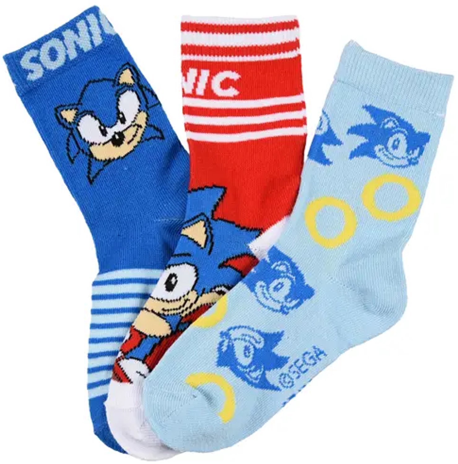 Sonic Sokken Kinderen – 3 Paar – Blauw/Rood – Maat 23/26