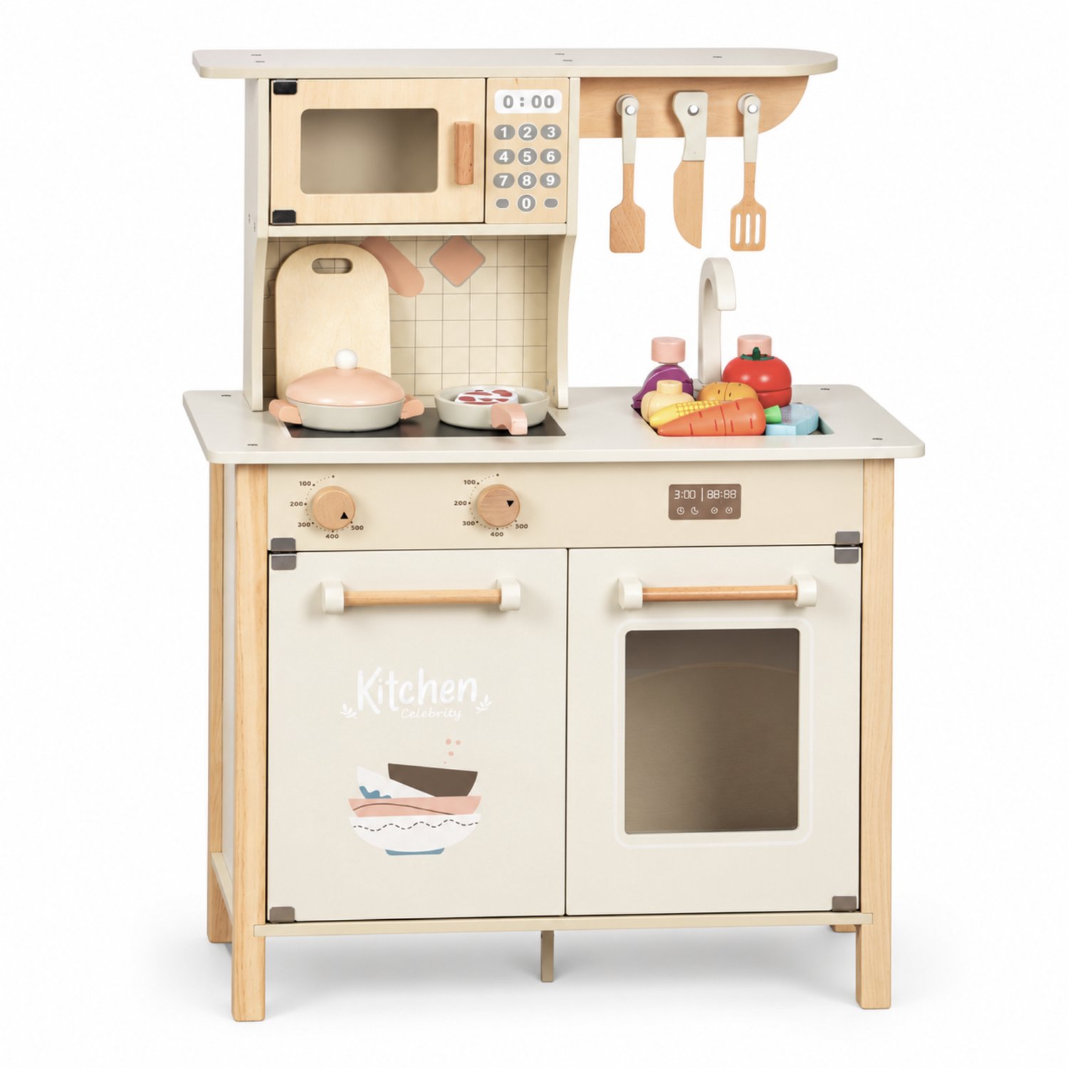 Dastium Kids Houten Speelkeuken - Speelgoed Keuken Beige - Speelkeukentje - Speelgoed Keukentje - Beige - Met veel accessoires