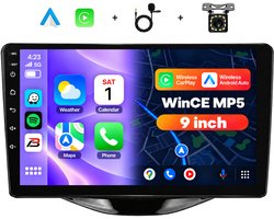 Boscer 2 Din Autoradio met Draadloos Apple CarPlay & Android Auto - Geschikt voor Toyota Aygo, Citroën C1 & Peugeot 108 (2015-2020) - 9 Inch IPS Scherm - Bluetooth, Handsfree Bellen & FM Radio - Achteruitrijcamera & Microfoon