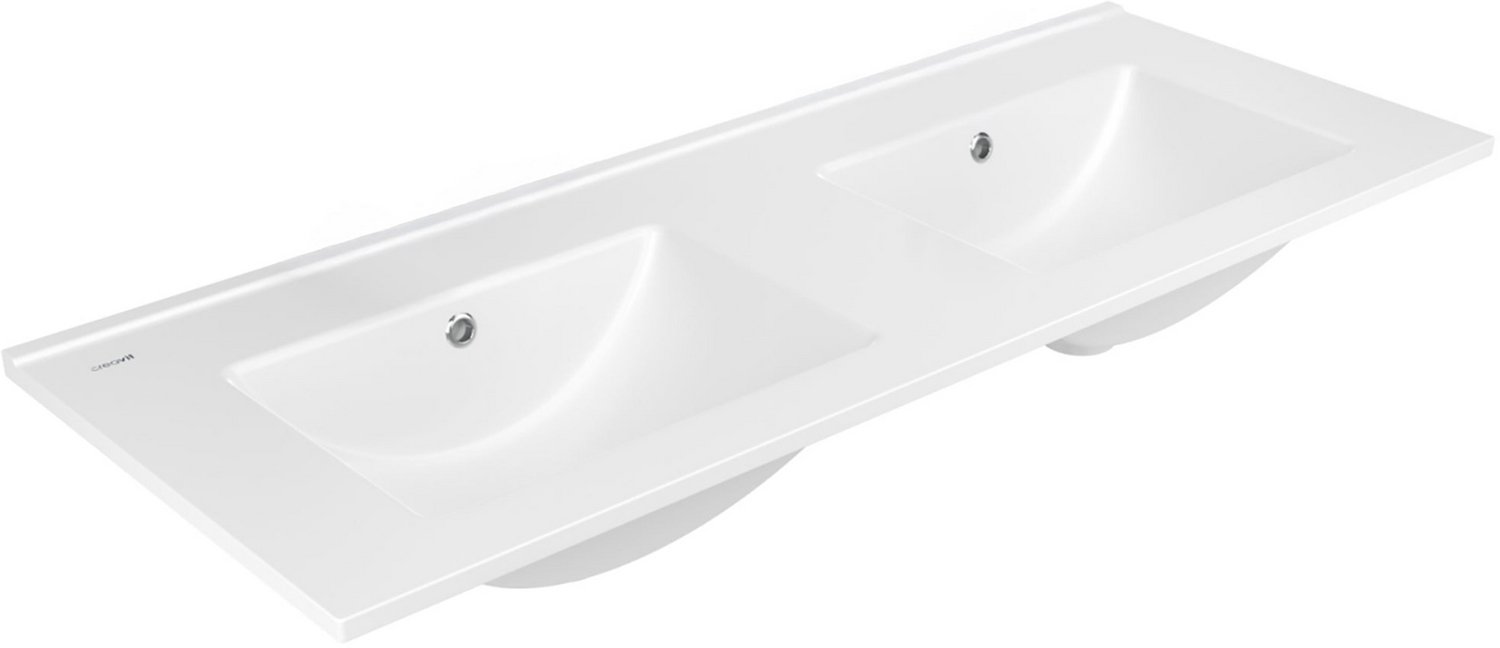 Creavit Su Wastafel - 2 Wasbakken - zonder Kraangaten - Keramiek - 121 × 46 cm - Glanzend Wit