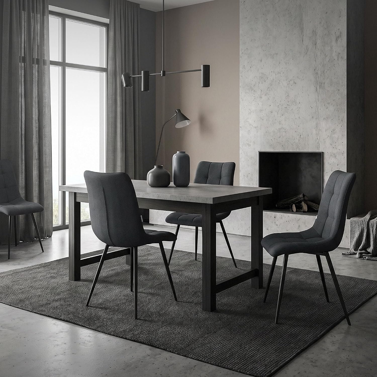 Eetkamerstoelen Nova Comfort Set van 2 Antraciet – Gestoffeerde Stoelen met Zwarte Metalen Poten, Ergonomische Rugleuning, Polyester Bekleding, 120 kg Draagvermogen, 60,5 x 49 x 89 cm – Voor Eetkamer, Woonkamer, Keuken en Kantoor