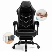 Zwarte ergonomische gamestoel met inzetstukken van schuim en onafhankelijke veren voor optimaal comfort.