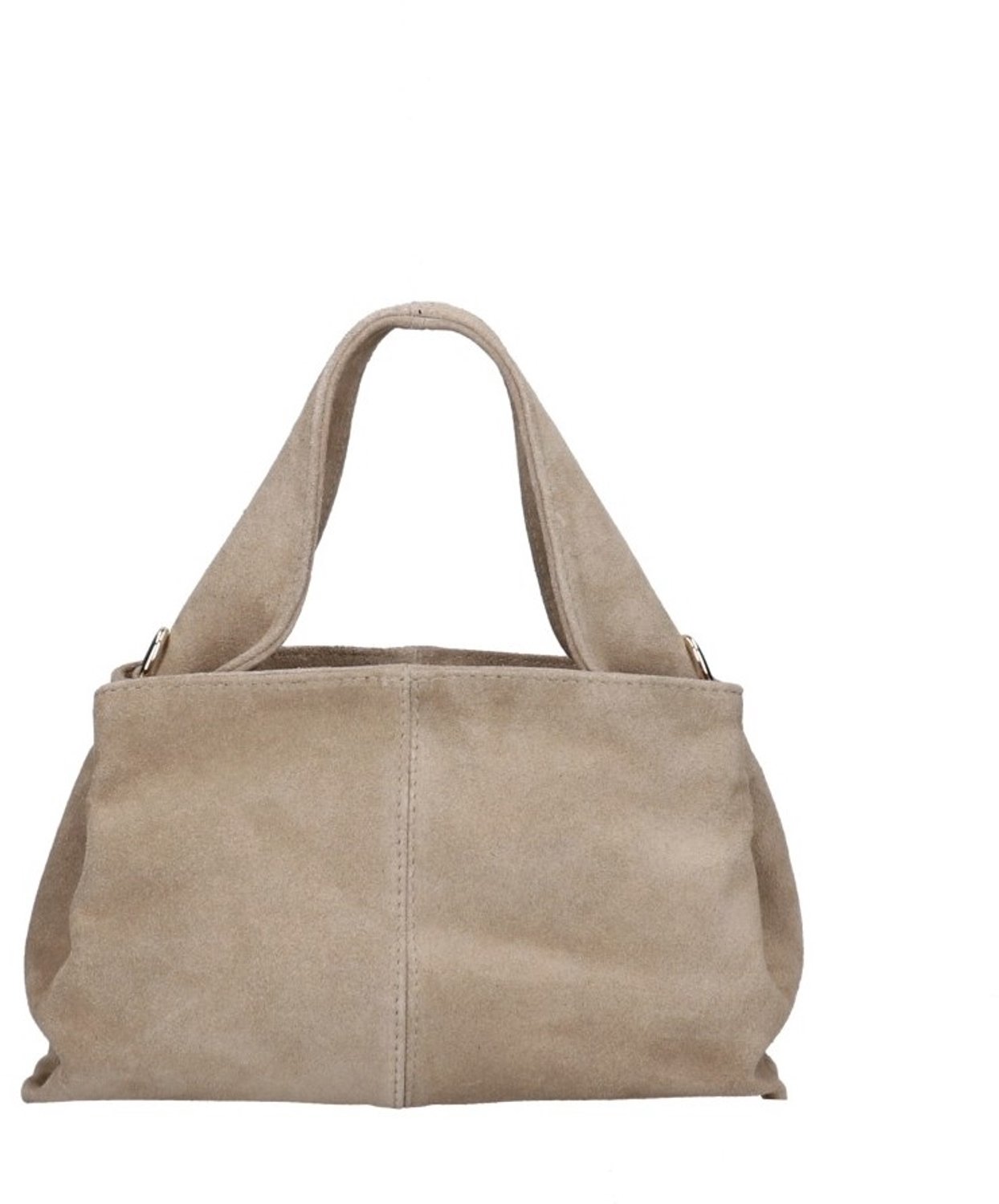 Taupe Suède Handtas Laila – Trendy Dames Schoudertassen - Gouden Details - Breed Handvat & Extra Hengsel - Taupe